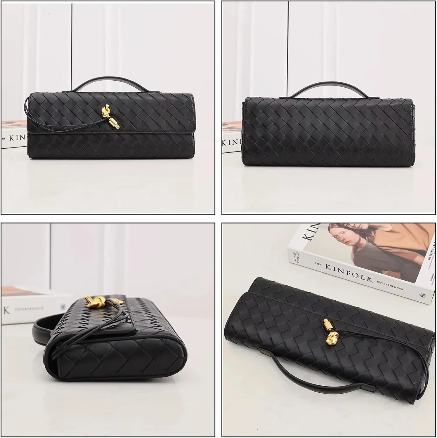 Women's for Woven Evening Bags Vegan Leather Clutch Handbags, Trendy Crossbody Bag Clutch Purses