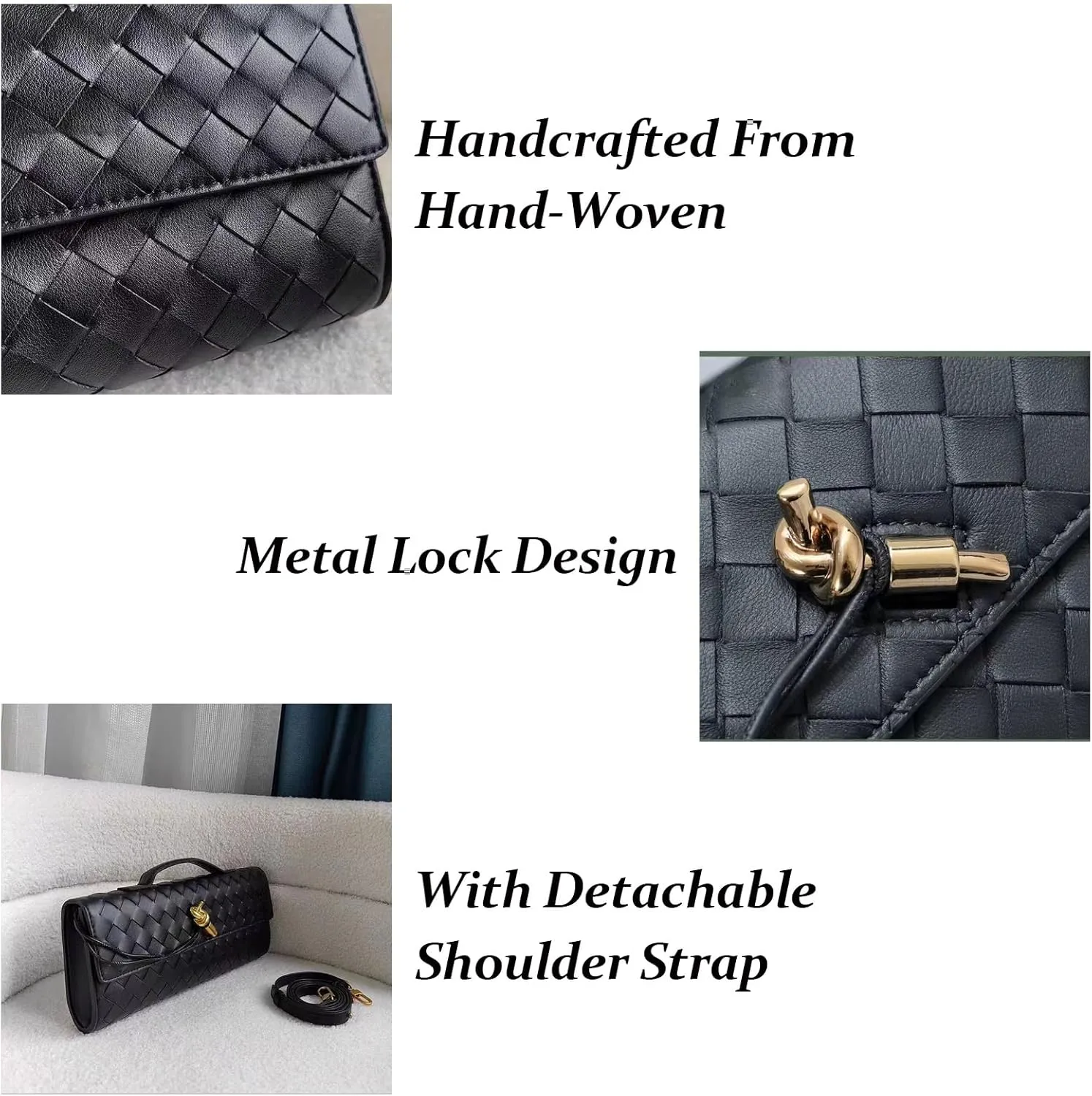 Women's for Woven Evening Bags Vegan Leather Clutch Handbags, Trendy Crossbody Bag Clutch Purses