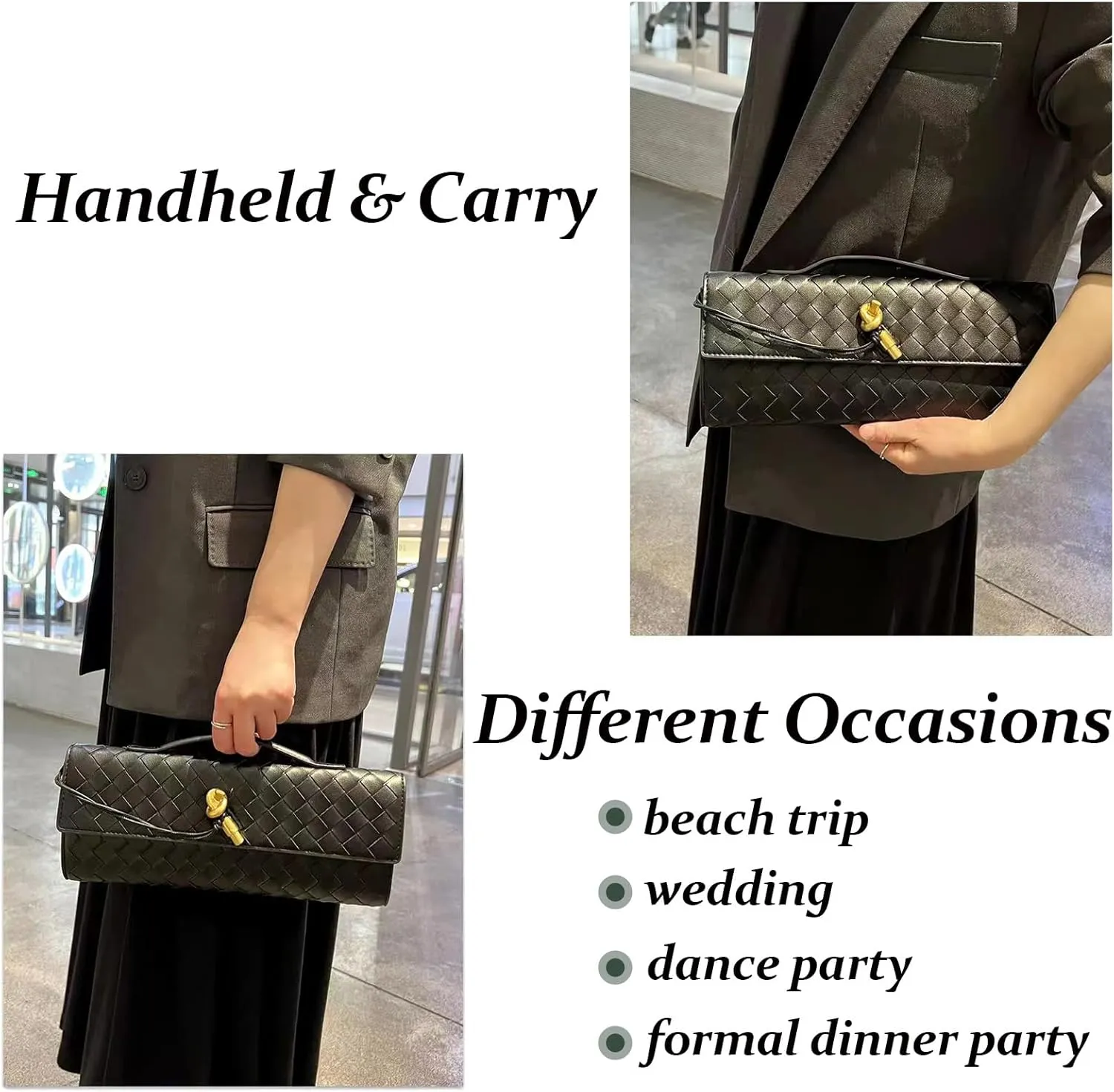 Women's for Woven Evening Bags Vegan Leather Clutch Handbags, Trendy Crossbody Bag Clutch Purses