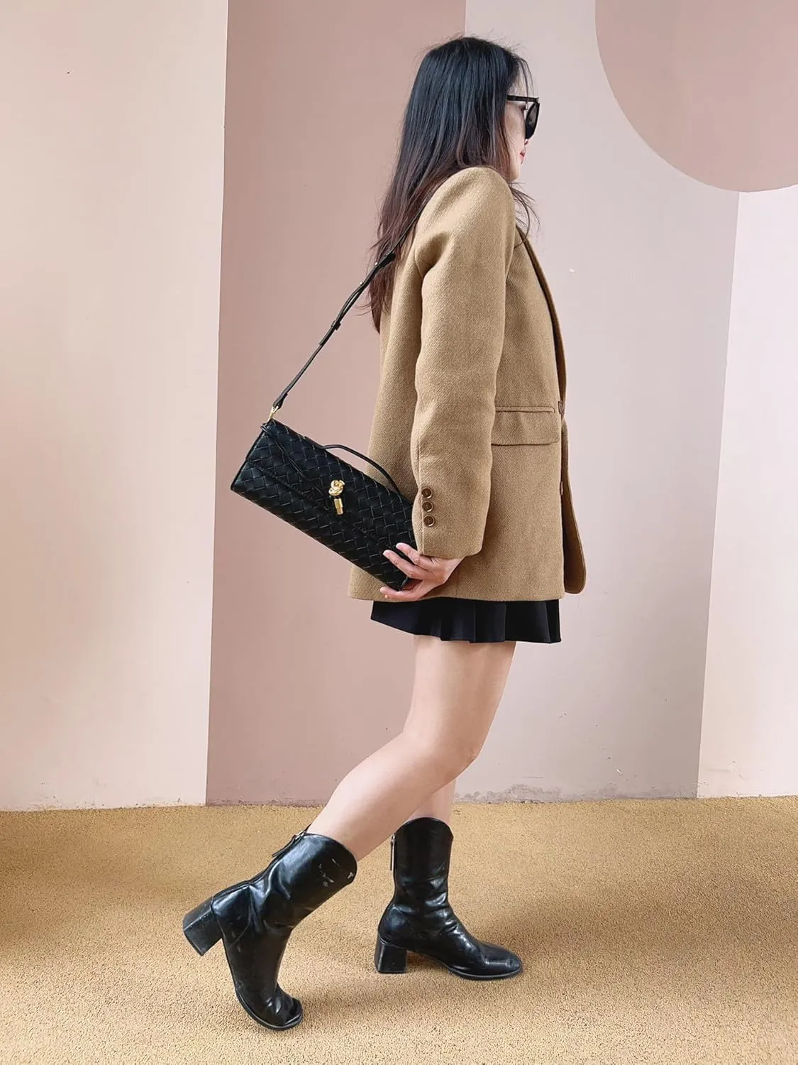 Women's for Woven Evening Bags Vegan Leather Clutch Handbags, Trendy Crossbody Bag Clutch Purses