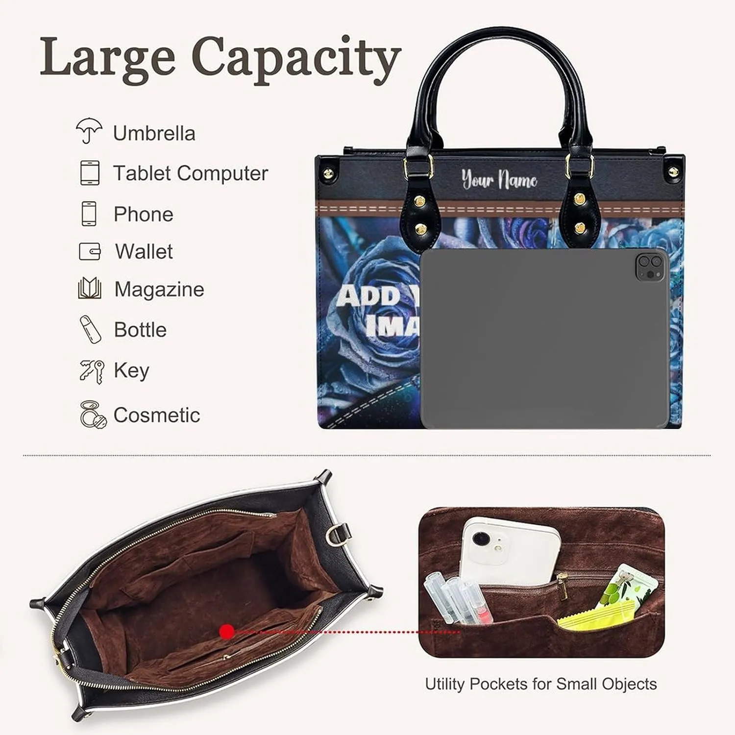 Womens Handbag - Flowers Tote Bags for Women gifts - Shoulder Purses for Shopping Daily Use - PU Leather Bag