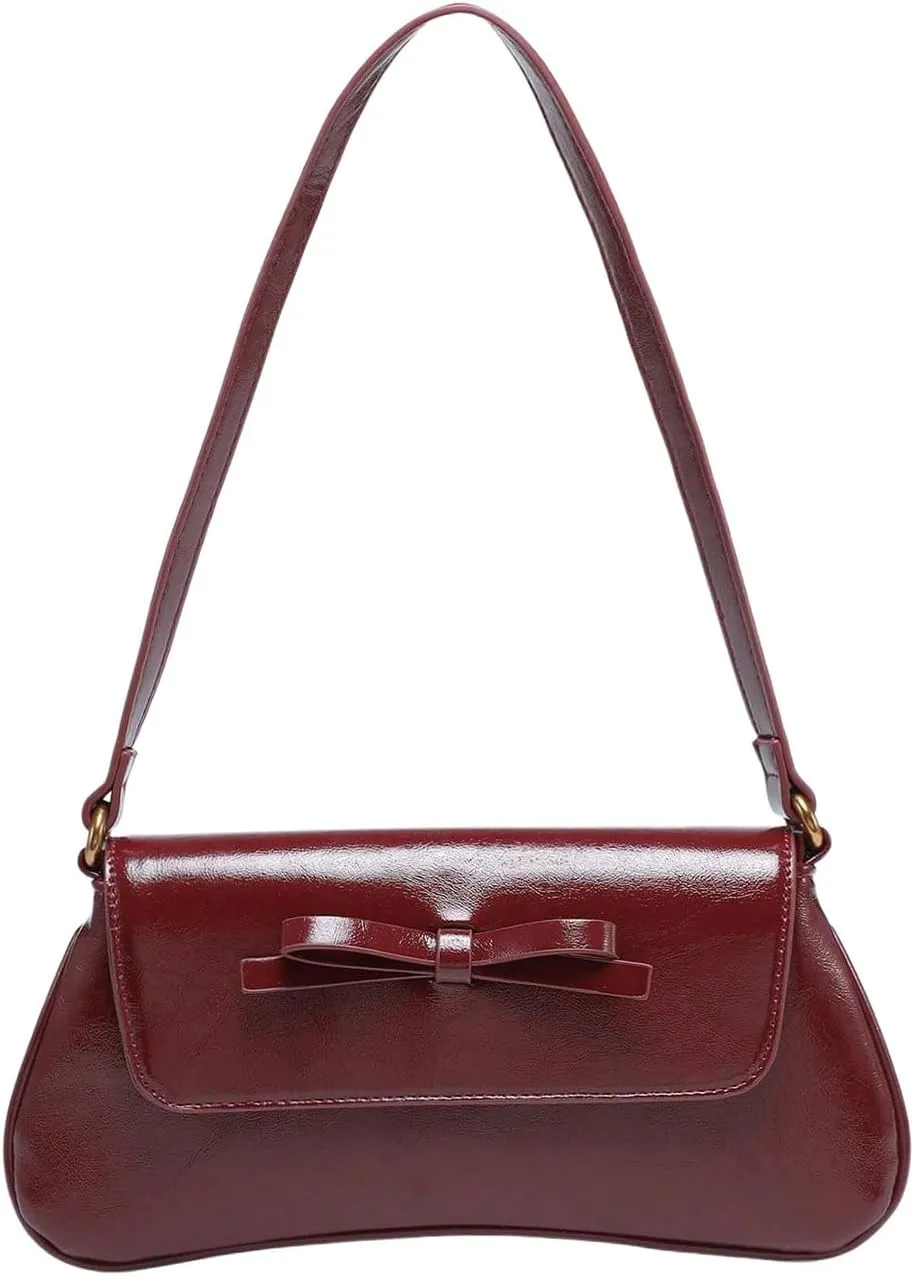 Women's Leopard Print Bow Shoulder Bag Flap Leather Purse Y2k Elegant Underarm Bag