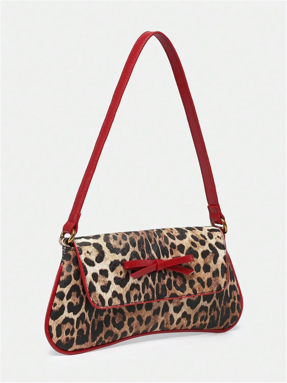 Women's Leopard Print Bow Shoulder Bag Flap Leather Purse Y2k Elegant Underarm Bag