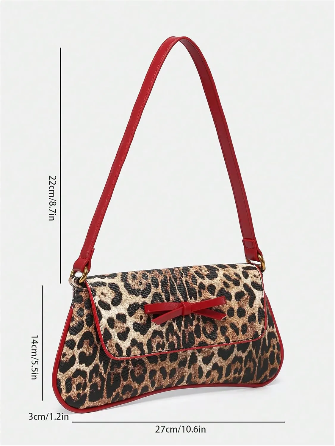 Women's Leopard Print Bow Shoulder Bag Flap Leather Purse Y2k Elegant Underarm Bag