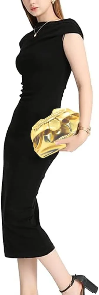 Women's PU Leather Clutch Handbags Ruched Bag Purse Formal Evening Bag Small Elegant Dressy Handbag