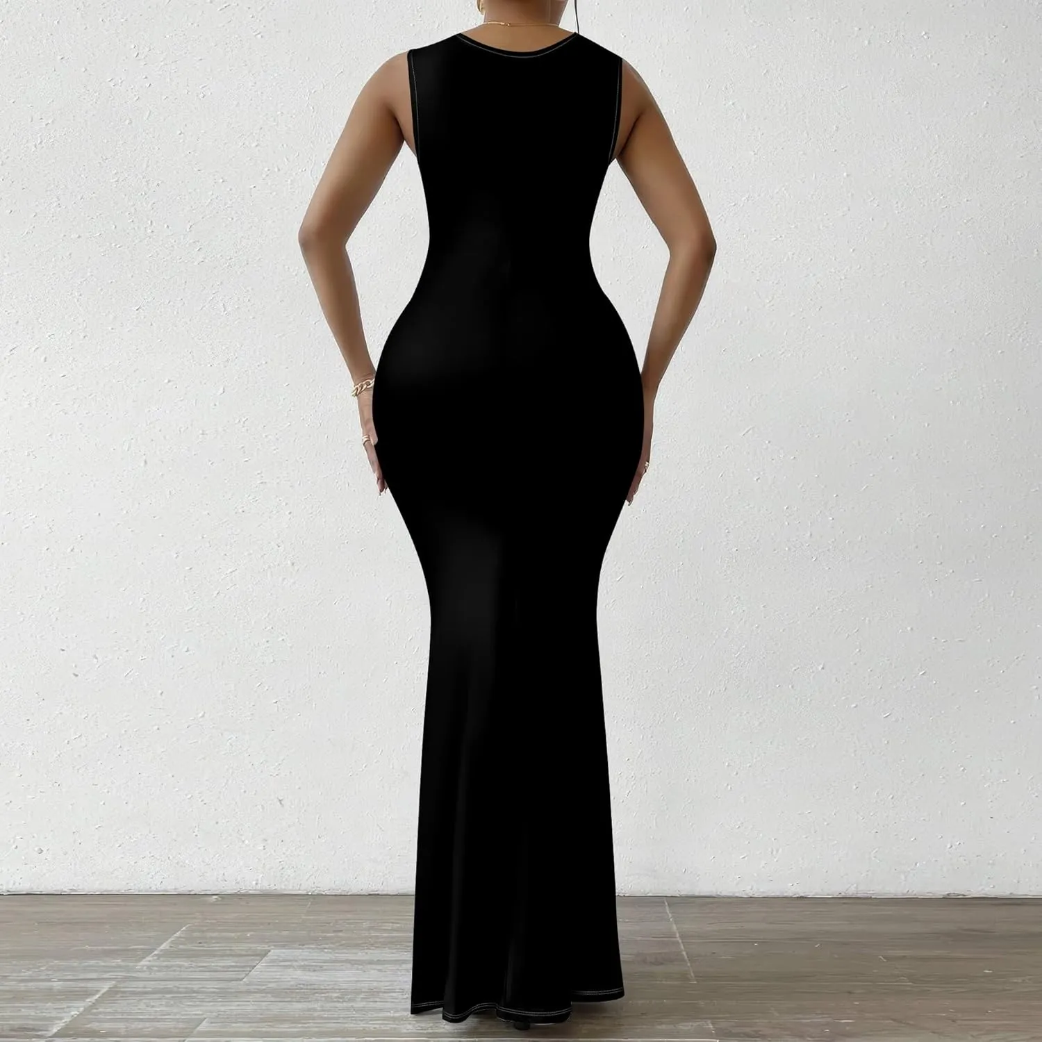 Women's Sexy V Neck Sleeveless Fitted Dress Elegant Curve Pencil Skirt Beach Party Sundress Festival Evening Dress
