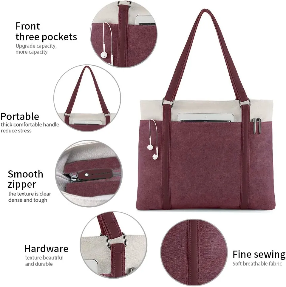 Women's Work Bag with Laptop Compartment Zipper Pockets Teacher Totes Purse
