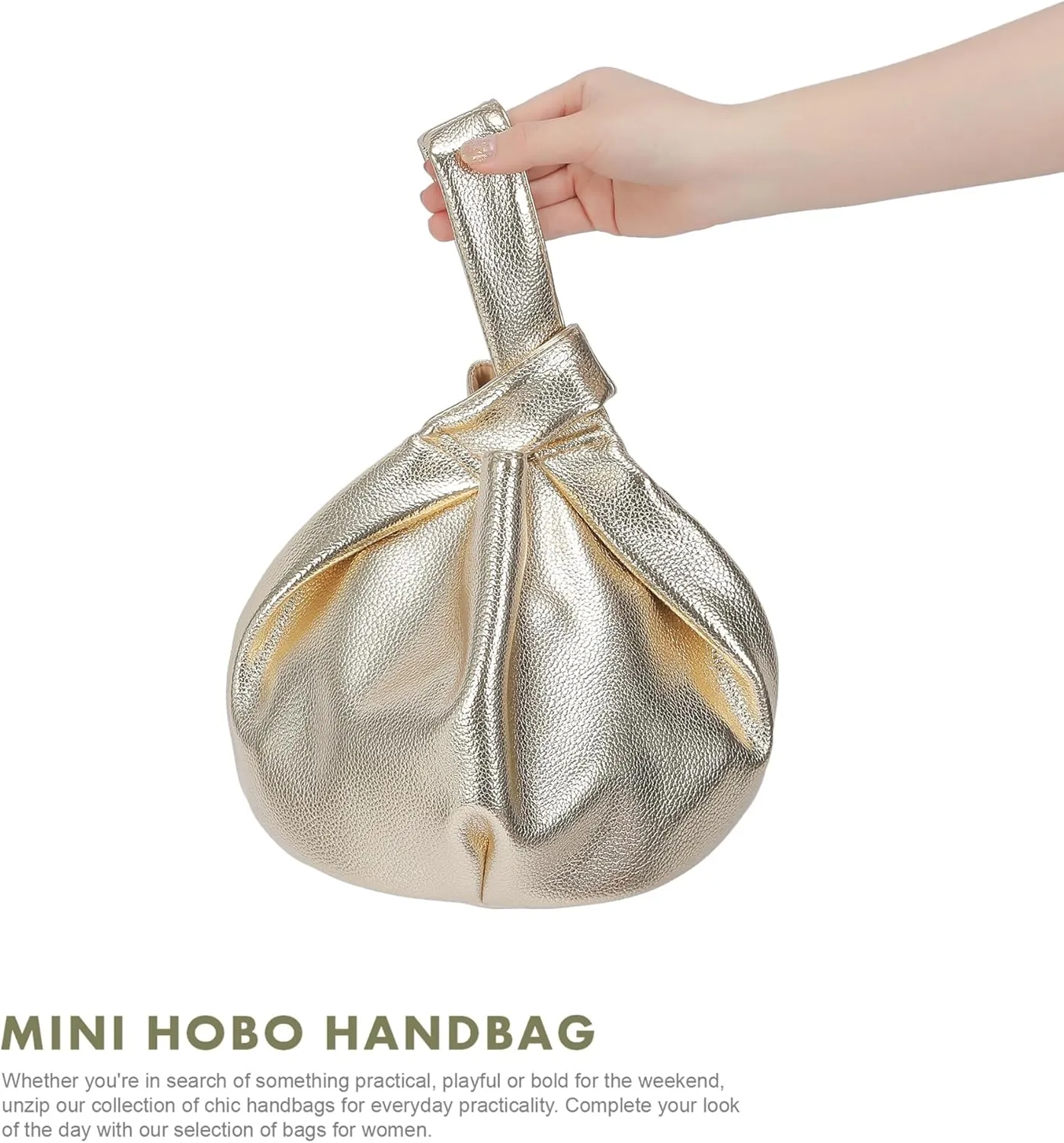Women's Wrist Knot Tote Bag Small Soft Faux Leather Wristlet Handbags Elegant Clutch Purse for Girl
