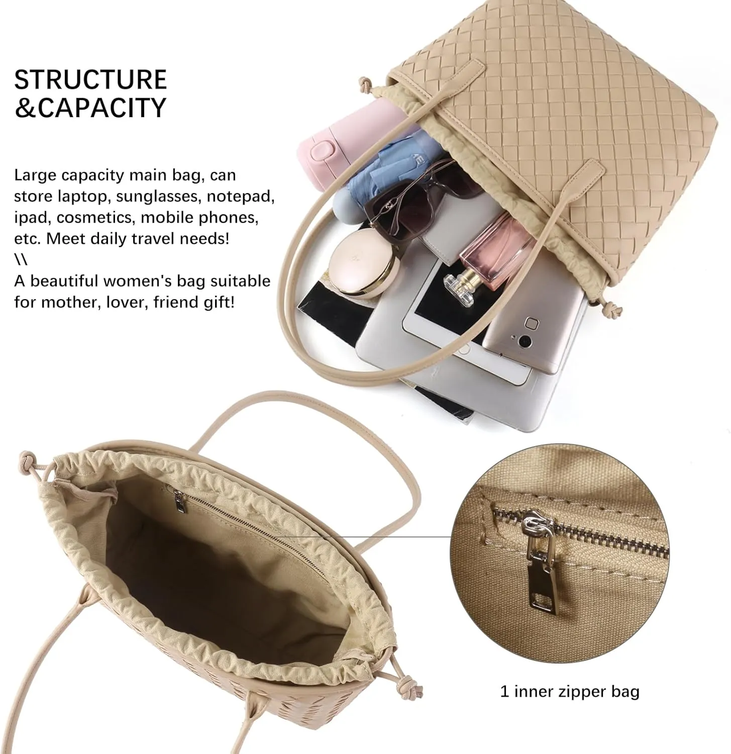 Woven handbags for women Vegan Leather Shoulder Handbags - Fashion Summer Beach Tote Bags - Large Travel Totes