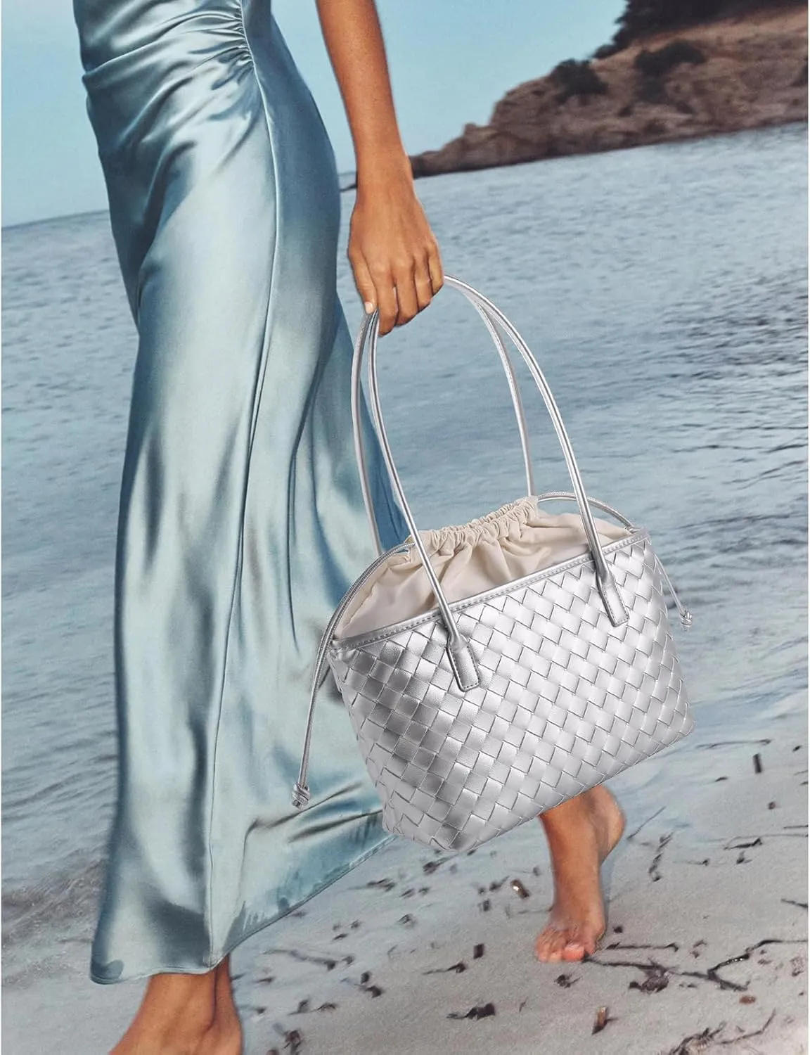 Woven handbags for women Vegan Leather Shoulder Handbags - Fashion Summer Beach Tote Bags - Large Travel Totes