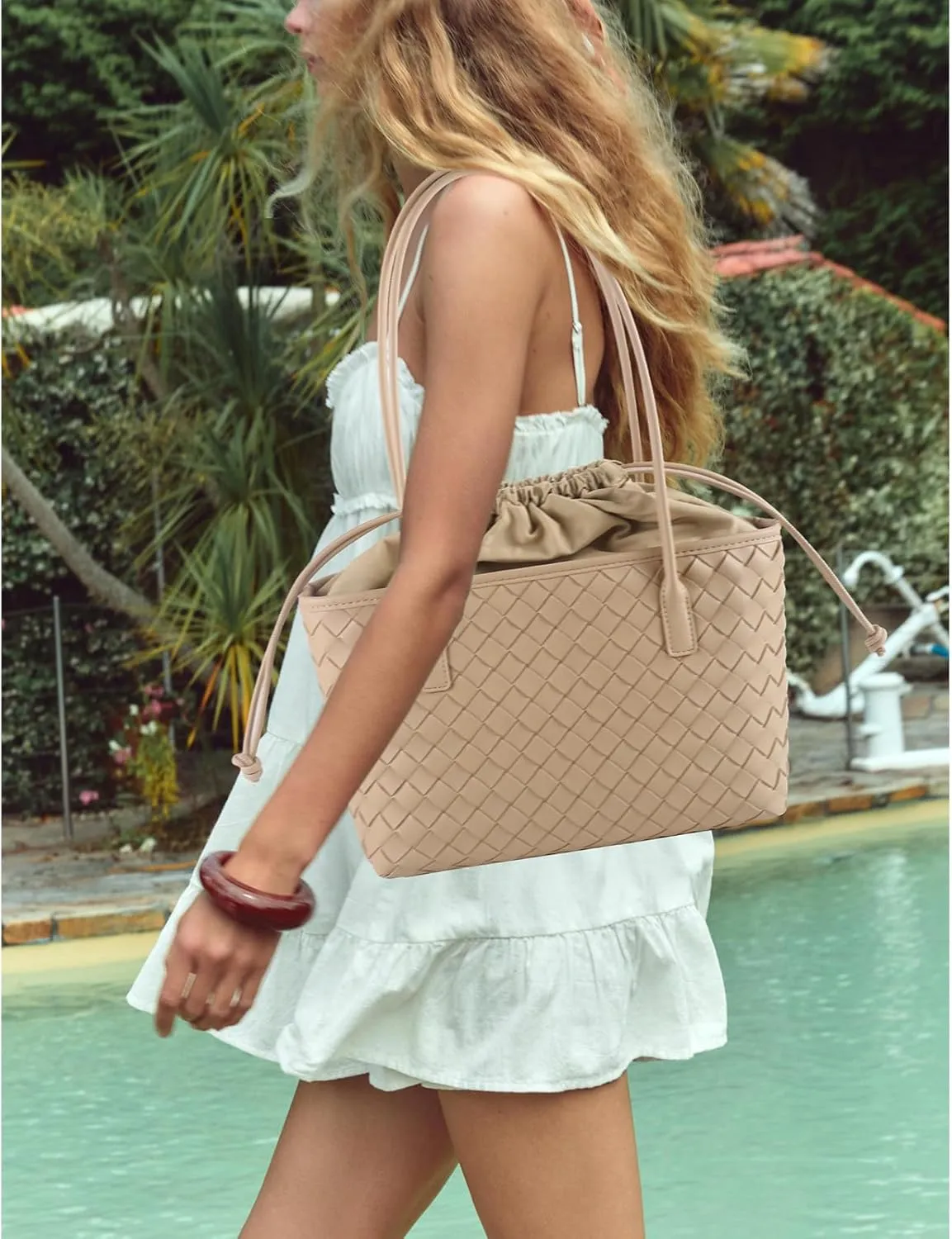 Woven handbags for women Vegan Leather Shoulder Handbags - Fashion Summer Beach Tote Bags - Large Travel Totes