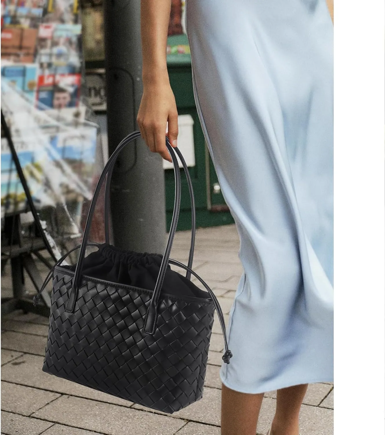 Woven handbags for women Vegan Leather Shoulder Handbags - Fashion Summer Beach Tote Bags - Large Travel Totes