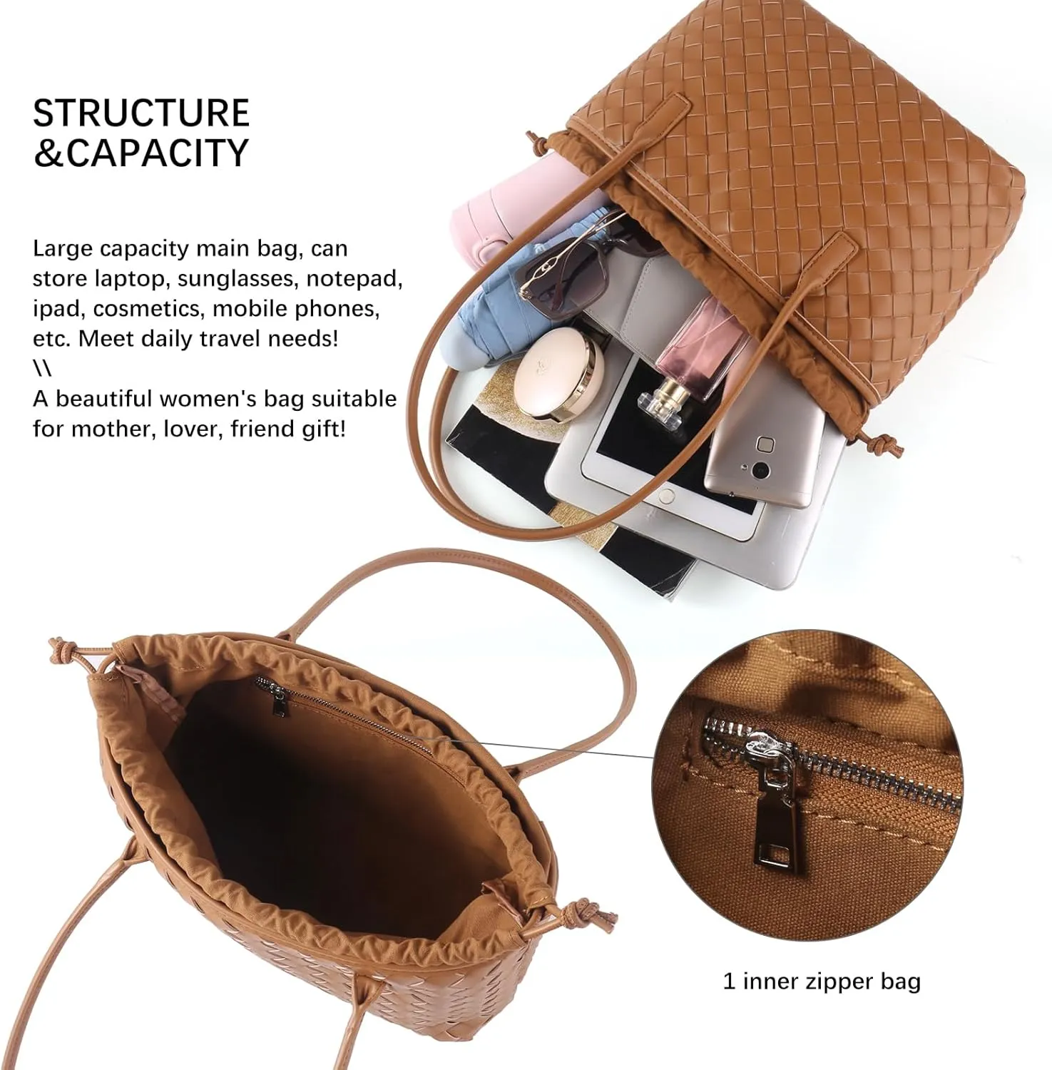 Woven handbags for women Vegan Leather Shoulder Handbags - Fashion Summer Beach Tote Bags - Large Travel Totes
