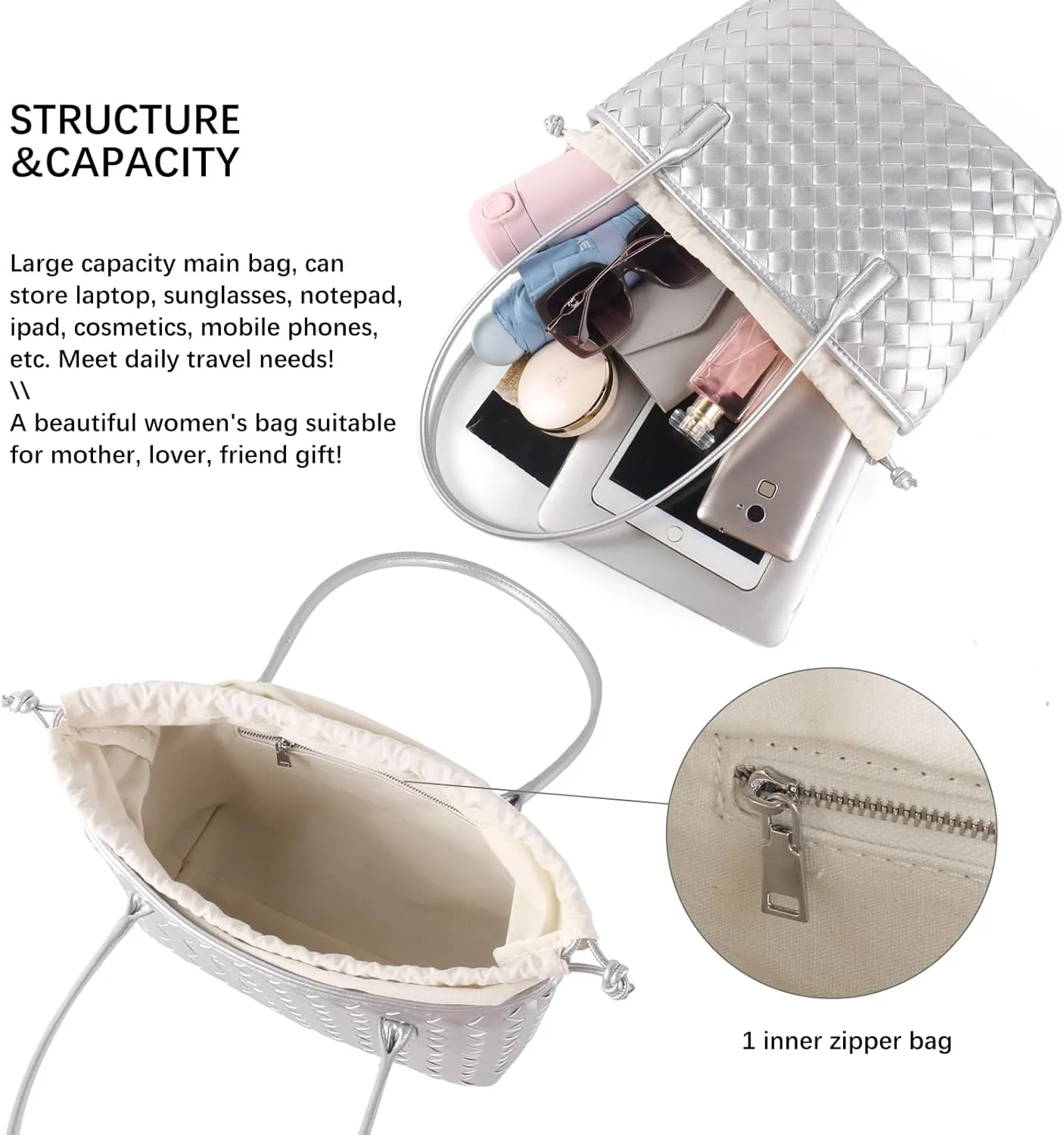 Woven handbags for women Vegan Leather Shoulder Handbags - Fashion Summer Beach Tote Bags - Large Travel Totes