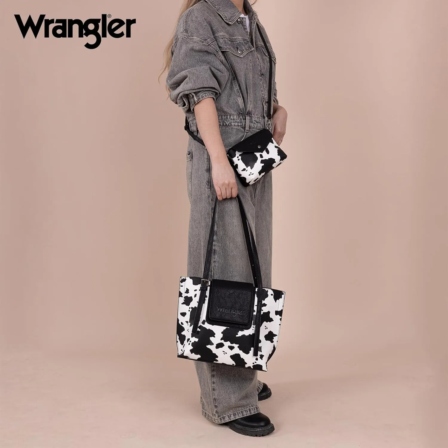 Wrangler Tote Handbags for Women Vegan Leather Shoulder Tote Purse with Small Crossbody Bag