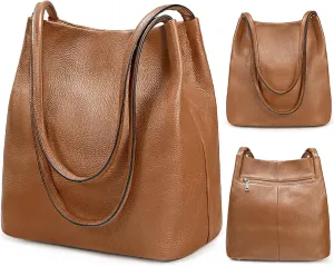 YALUXE Women's Soft Genuine Leather Tote Bucket Bags Hobo Shoulder Bags Trendy Purse and Handbags