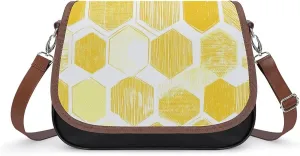 Yellow Honeycombs Crossbody Bags for Women Shoulder Bag Flap Handbags Leather Cross Body Purse