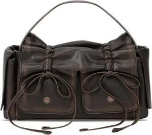 YFGBCX Designer Handbags for Women Multipocket Bag Y2K Purse Trendy Bow Bag with Washed Finish Vintage Hobo Handbags Fall Purse