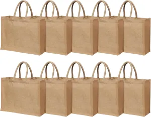 Yogi's Gift 10 Pack Burlap Tote Bag Set – Blank Jute Grocery Bags with Handles for Bridesmaid Gifts, Shopping & DIY Crafts