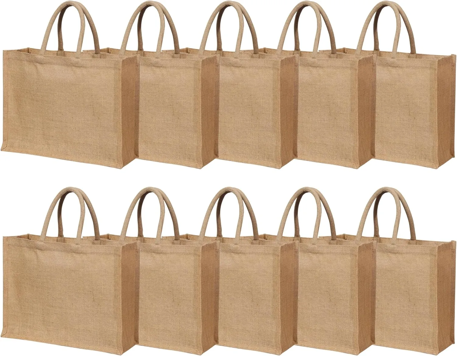 Yogi's Gift 10 Pack Burlap Tote Bag Set – Blank Jute Grocery Bags with Handles for Bridesmaid Gifts, Shopping & DIY Crafts