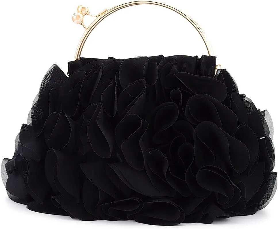 Yokawe Floral Clutch Purses for Women Satin Flower Evening Bag Party Prom Handbags