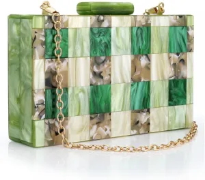 YYW Acrylic Purses and Handbags with Marbling for Women Elegant Banquet Evening Crossbody Handbag Box Clutch