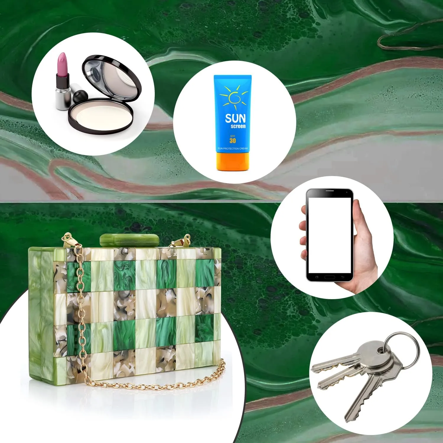 YYW Acrylic Purses and Handbags with Marbling for Women Elegant Banquet Evening Crossbody Handbag Box Clutch