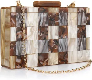 YYW Acrylic Purses and Handbags with Marbling for Women Elegant Banquet Evening Crossbody Handbag Box Clutch
