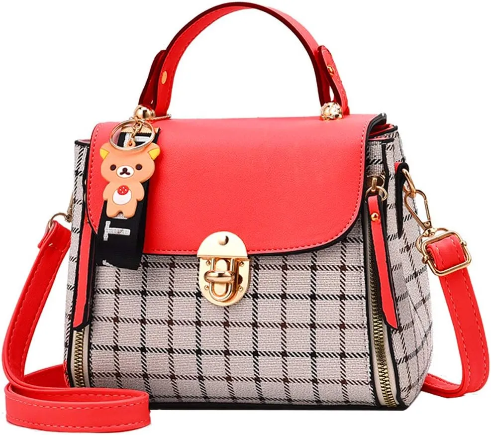 ZiMing Small Crossbody Bags for Women Flap Satchel Purse Faux Leather Plaid Shoulder Bag Top Handle Handbag Mini Sweet Totes
