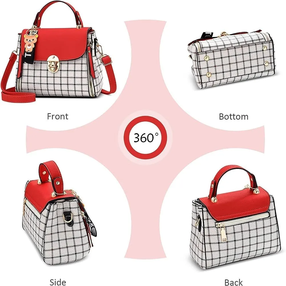 ZiMing Small Crossbody Bags for Women Flap Satchel Purse Faux Leather Plaid Shoulder Bag Top Handle Handbag Mini Sweet Totes