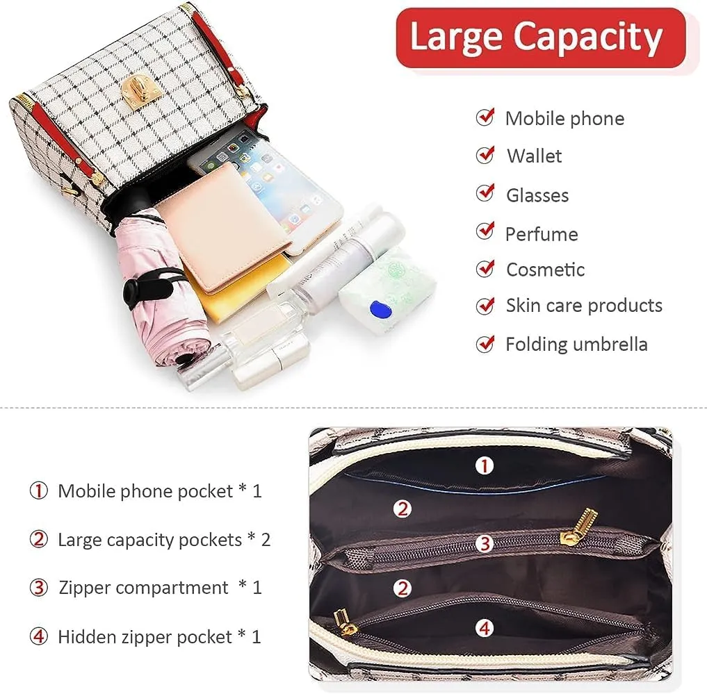 ZiMing Small Crossbody Bags for Women Flap Satchel Purse Faux Leather Plaid Shoulder Bag Top Handle Handbag Mini Sweet Totes