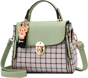 ZiMing Small Crossbody Bags for Women Flap Satchel Purse Faux Leather Plaid Shoulder Bag Top Handle Handbag Mini Sweet Totes