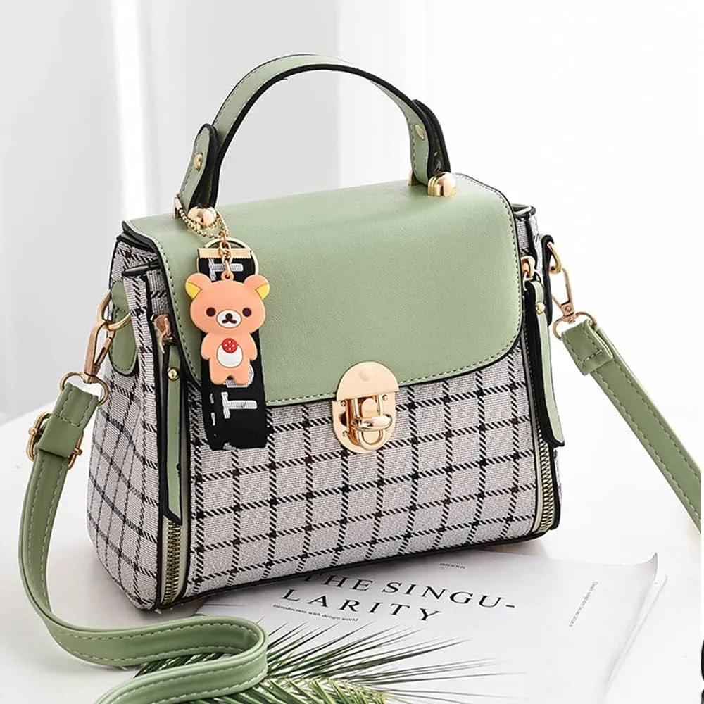 ZiMing Small Crossbody Bags for Women Flap Satchel Purse Faux Leather Plaid Shoulder Bag Top Handle Handbag Mini Sweet Totes