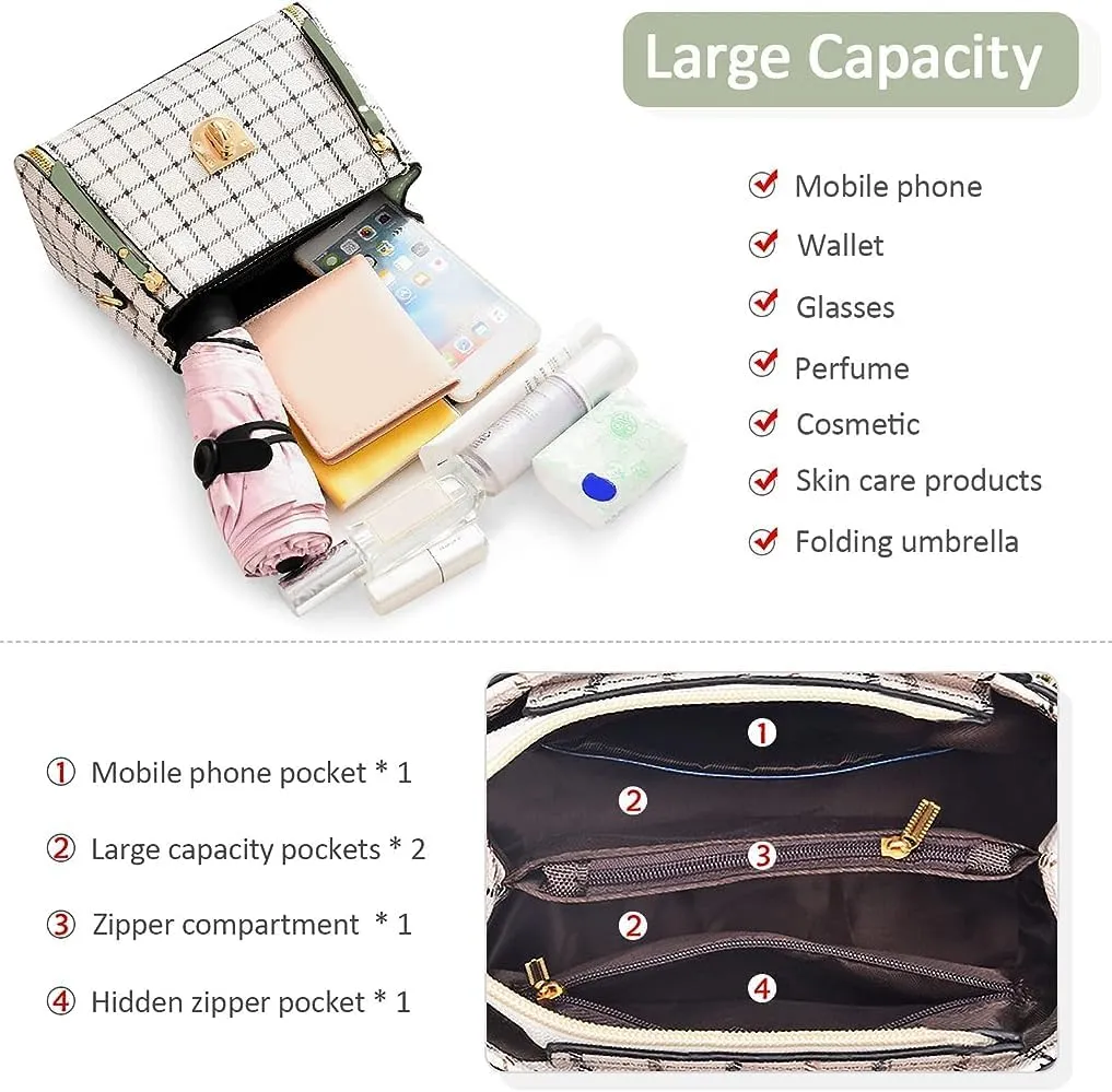 ZiMing Small Crossbody Bags for Women Flap Satchel Purse Faux Leather Plaid Shoulder Bag Top Handle Handbag Mini Sweet Totes