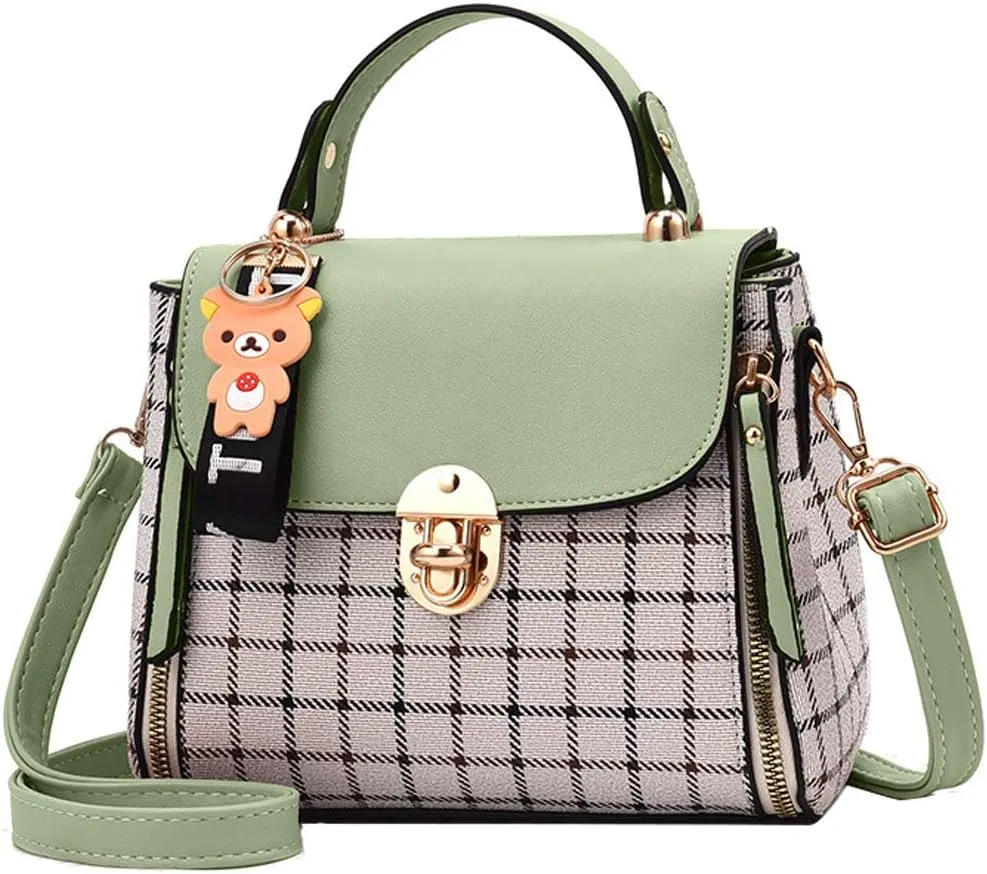 ZiMing Small Crossbody Bags for Women Flap Satchel Purse Faux Leather Plaid Shoulder Bag Top Handle Handbag Mini Sweet Totes
