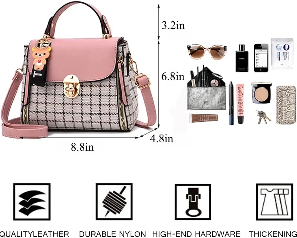ZiMing Small Crossbody Bags for Women Flap Satchel Purse Faux Leather Plaid Shoulder Bag Top Handle Handbag Mini Sweet Totes