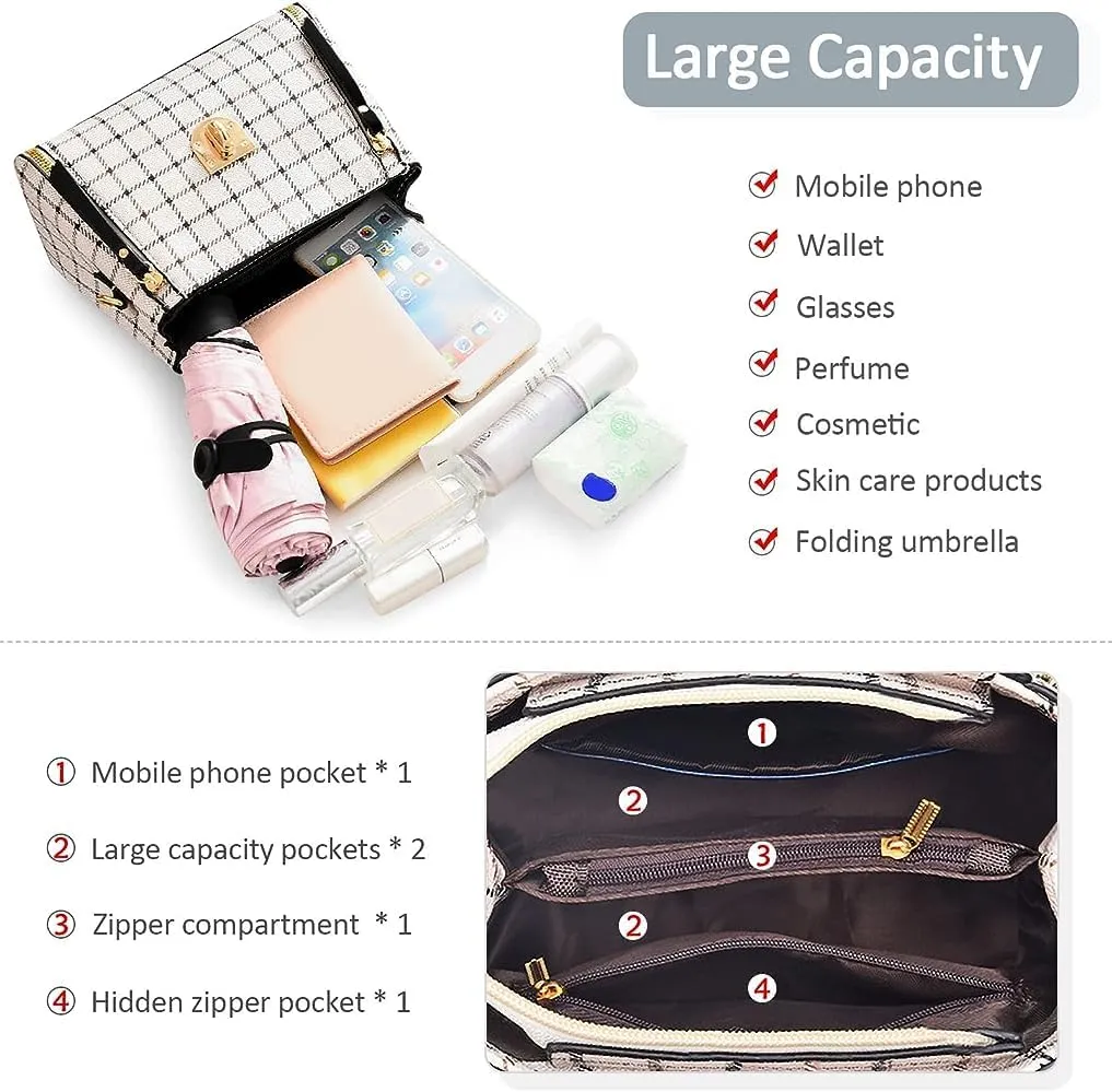 ZiMing Small Crossbody Bags for Women Flap Satchel Purse Faux Leather Plaid Shoulder Bag Top Handle Handbag Mini Sweet Totes