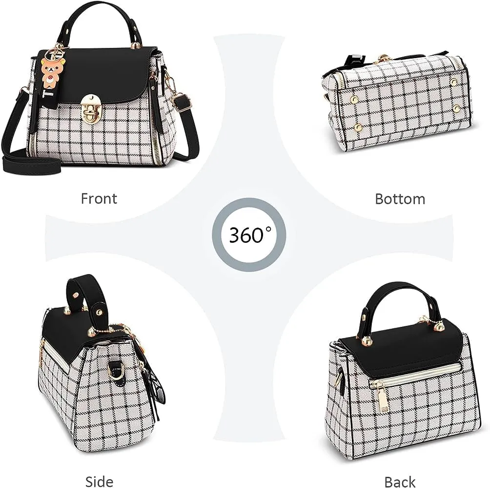 ZiMing Small Crossbody Bags for Women Flap Satchel Purse Faux Leather Plaid Shoulder Bag Top Handle Handbag Mini Sweet Totes