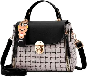 ZiMing Small Crossbody Bags for Women Flap Satchel Purse Faux Leather Plaid Shoulder Bag Top Handle Handbag Mini Sweet Totes