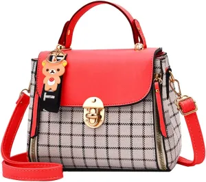 ZiMing Small Crossbody Bags for Women Flap Satchel Purse Faux Leather Plaid Shoulder Bag Top Handle Handbag Mini Sweet Totes