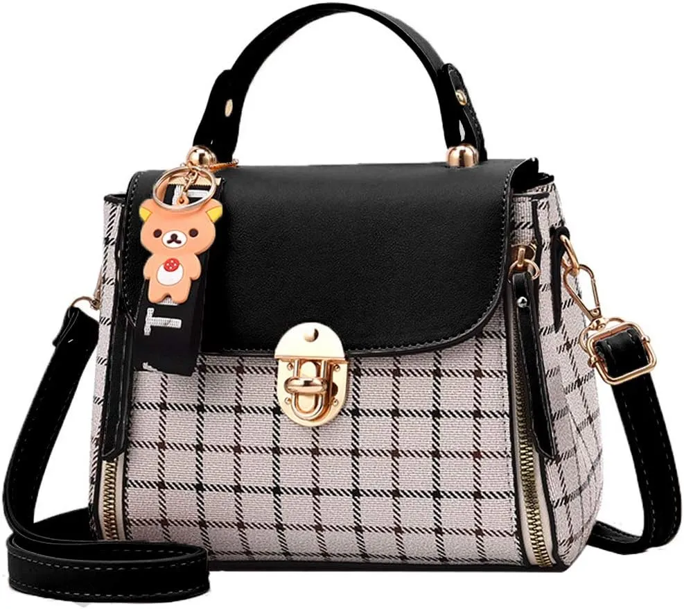 ZiMing Small Crossbody Bags for Women Flap Satchel Purse Faux Leather Plaid Shoulder Bag Top Handle Handbag Mini Sweet Totes