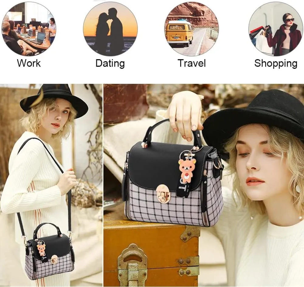 ZiMing Small Crossbody Bags for Women Flap Satchel Purse Faux Leather Plaid Shoulder Bag Top Handle Handbag Mini Sweet Totes