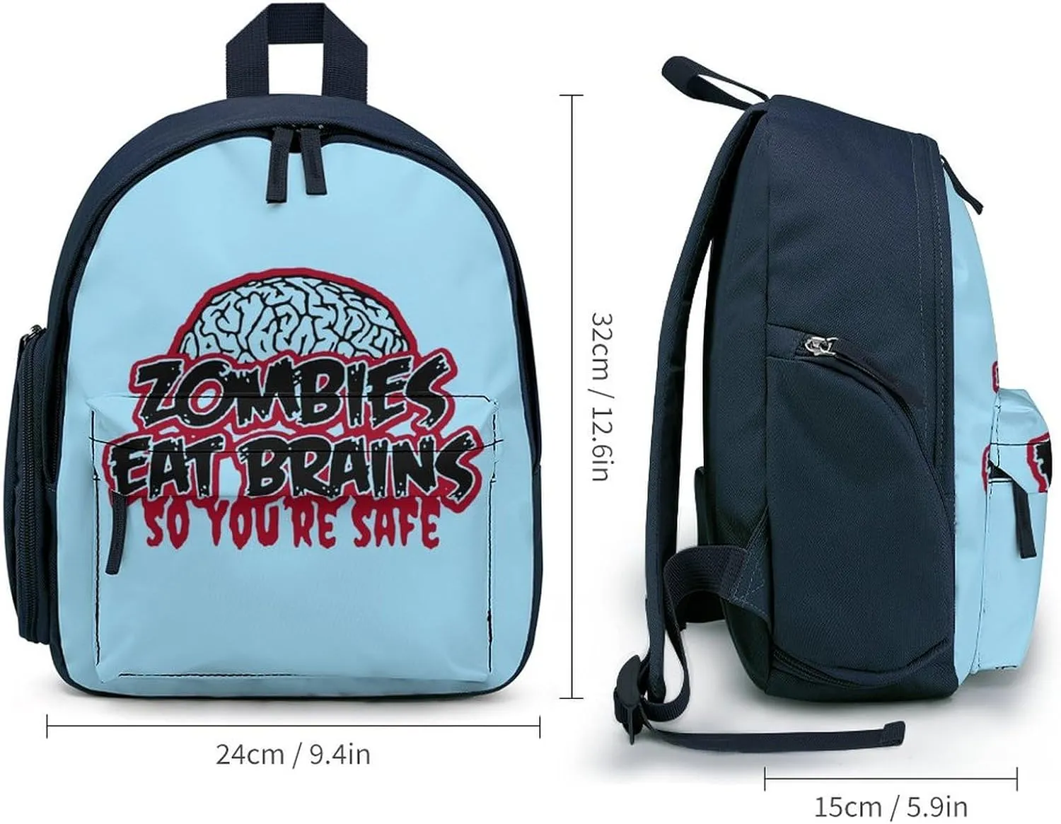 Zombies Eat Brains Simple Backpack Lightweight Cute Printing Shoulder Bag Family Travel Blue-style